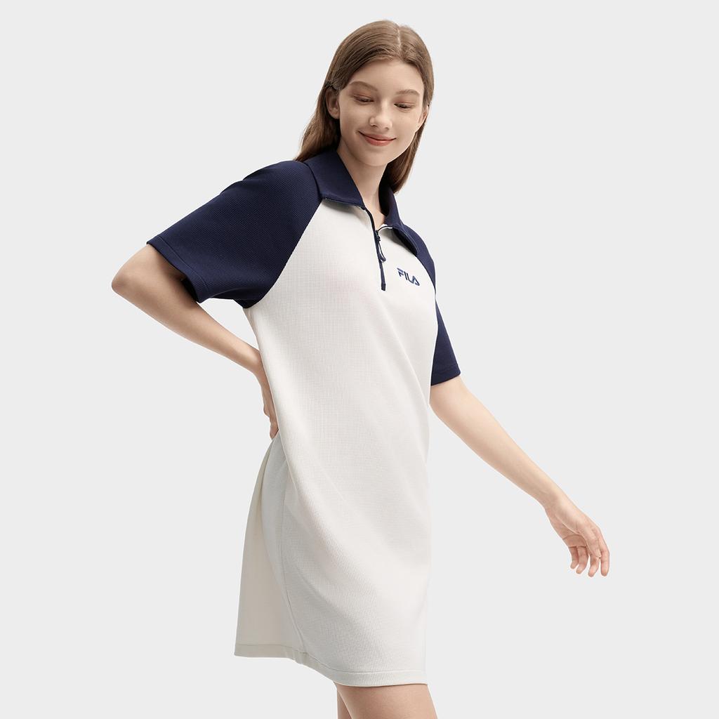 FILA Original Outdoor Casual Comfortable Polo Dress Women Dresses Cloud-Mushroom-White F11W439303FWT