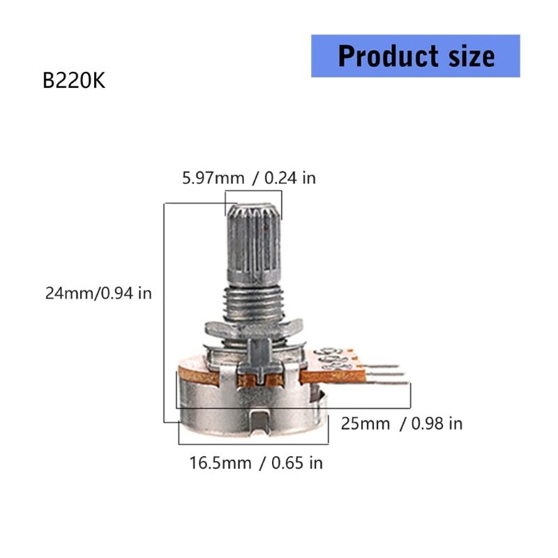 5 Pack Split Shaft 220K Ohm Potentiometer with 3 Pin Terminal Suitable for Easy Wiring In Guitar Amplifier Circuits