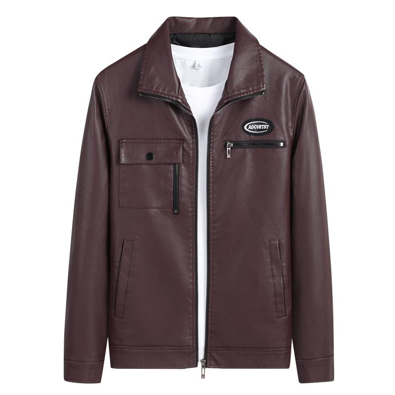 Multi-bag lapel tooling locomotive men's leather jacket winter velvet fashion casual leather jacket men