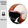 DOT Approved Jet Helmet Double Visor Leather 3/4 Open Face Helmet Safety Motorcycle Helmets Daul Lens Man Women Four Seasons