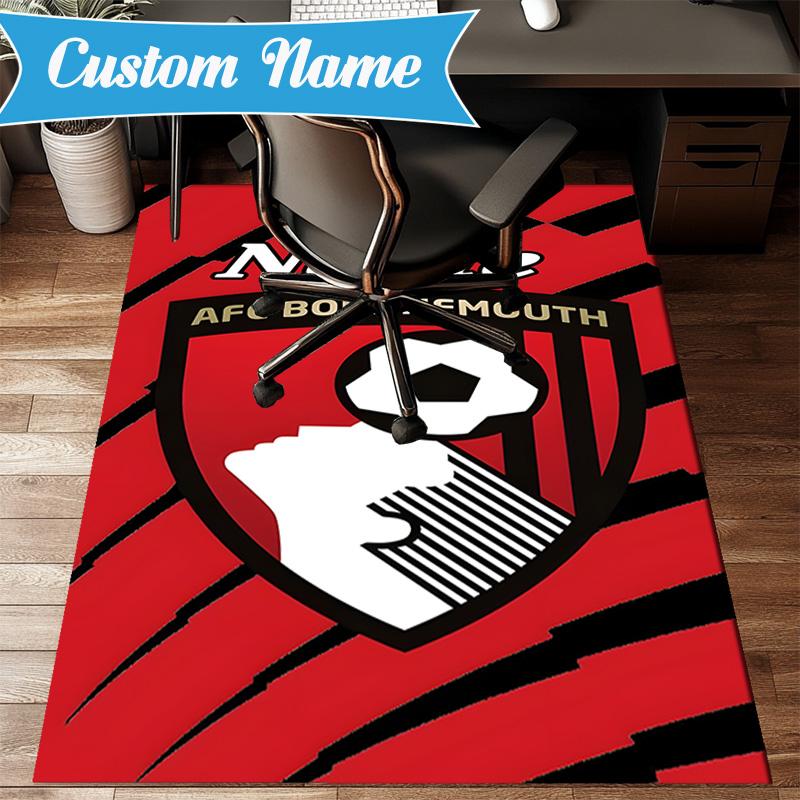 Custom Name Bournemouth Crest Rug Game Carpet, Floor Mat for Bedroom Living Room Entryway Rug, Home Decor Idea Gift for Christmas Birthday