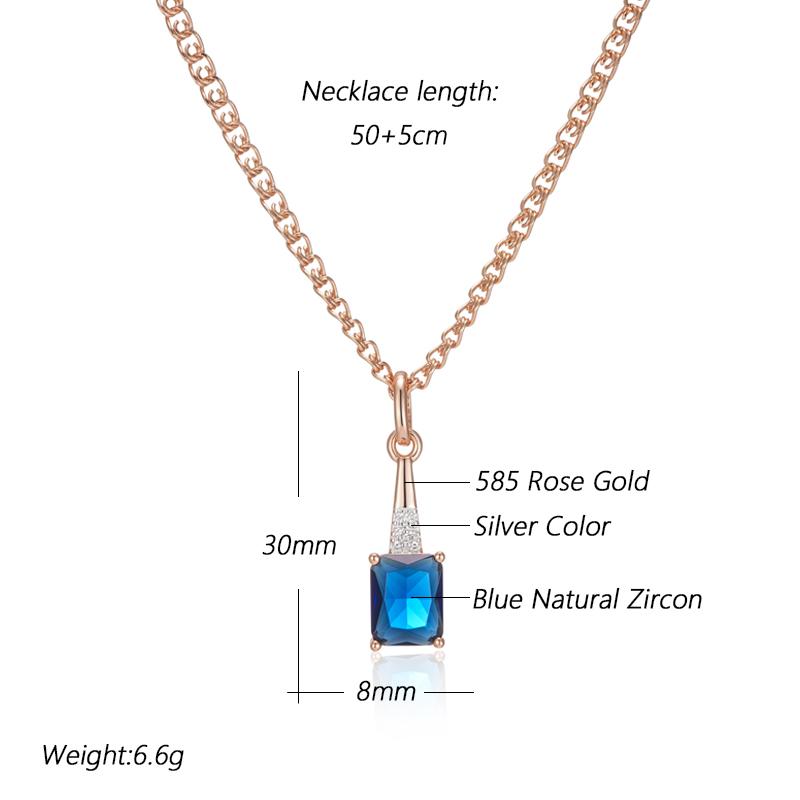 Collier Pendentif Zircon Naturel Carré Bleu Brillant Inhabituel Pour Femmes Luxe Couleur Or Rose Fête Bijoux Fins Quotidiens