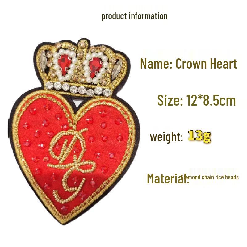 Handmade Rhinestone Heart Cloth Patch - Beaded Accessories for Clothing, Shoes, Hats, and Decorative Packaging.