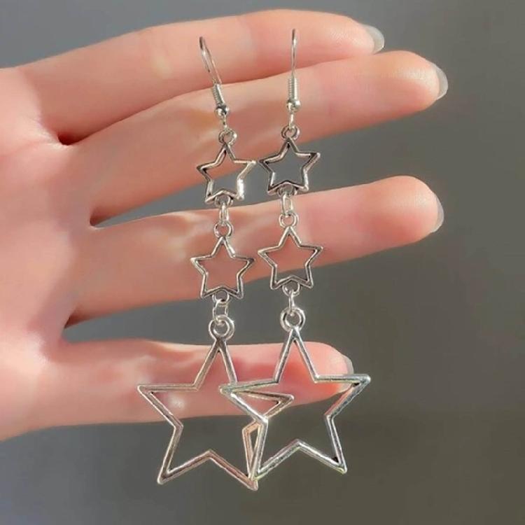 Long Star Fringe Dangle Earrings Party Sparkle Star Jewelry for Women Teen Girl