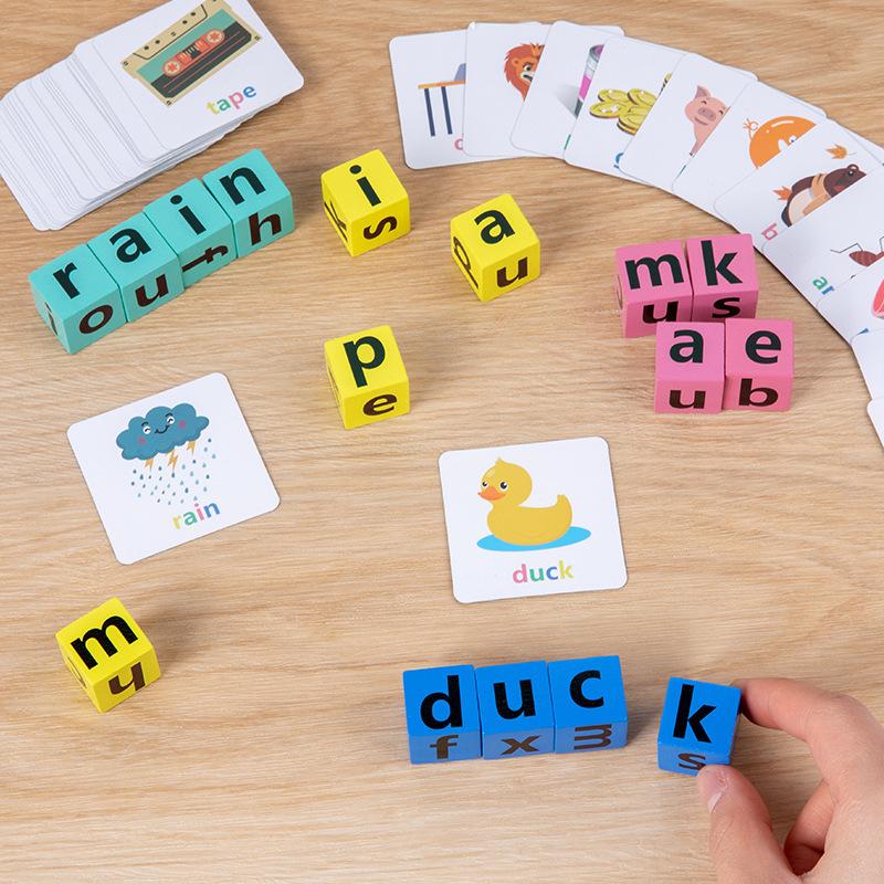 Wooden Children's Early Education English Spelling Words Battle Building Block Parent-child Interaction Table Games Baby Educational Toys