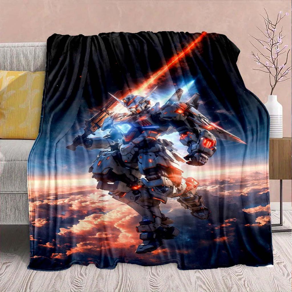 Gundam Anime Flannel Blanket - Soft Warm Perfect for Sofa, Bedding Camping Travel Office Home Decor