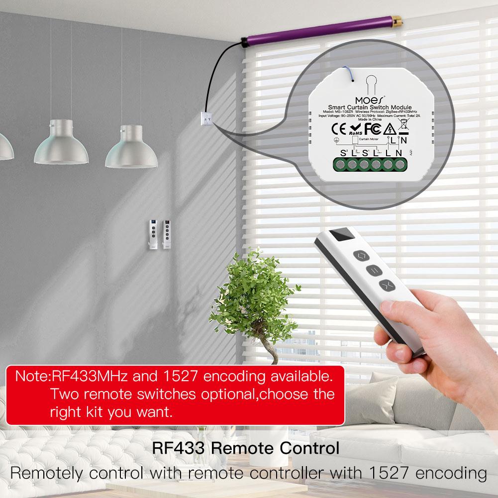 MOES ZIGBEE RF433 Mini Ukryty Moduł Przełącznika Smart do Rolet Żaluzji Zasłon DIY