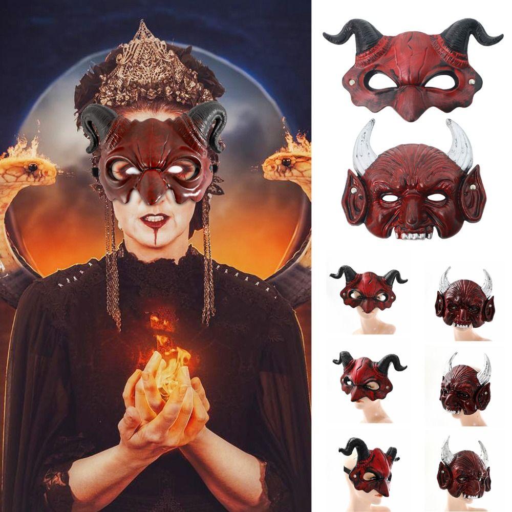 Demon Goat Horn Mask Cattle Cosplay Masquerade Creative Halloween Mask  Unisex