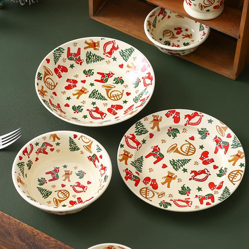 Christmas Ceramic Tableware Cake Dessert Dish Home Party Dinner Snack Plate Breakfast Bowl Easy To Clean Merry Christmas Supplie