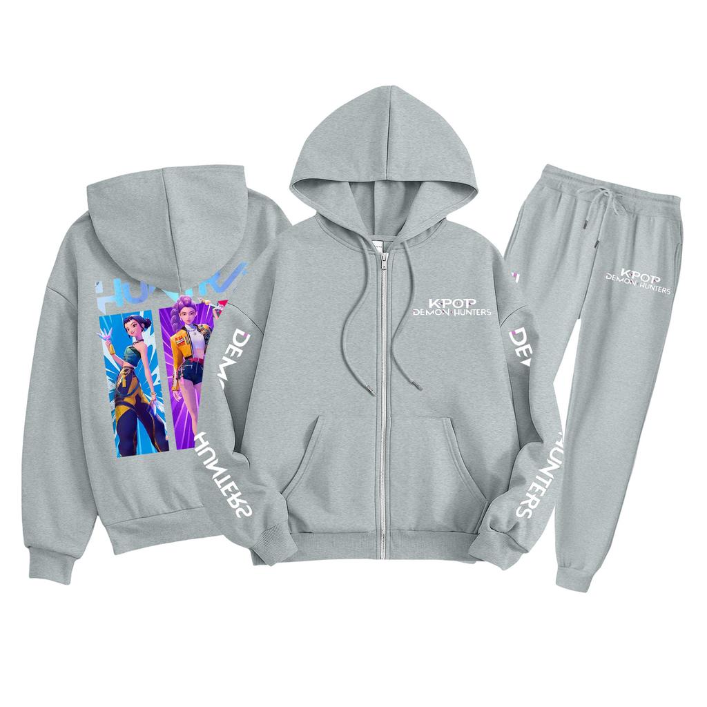 Children's Fashion  Long Sleeve Zipper Hooded Sweatshirt Sweatpants Print Pocket Sweatshirt Set