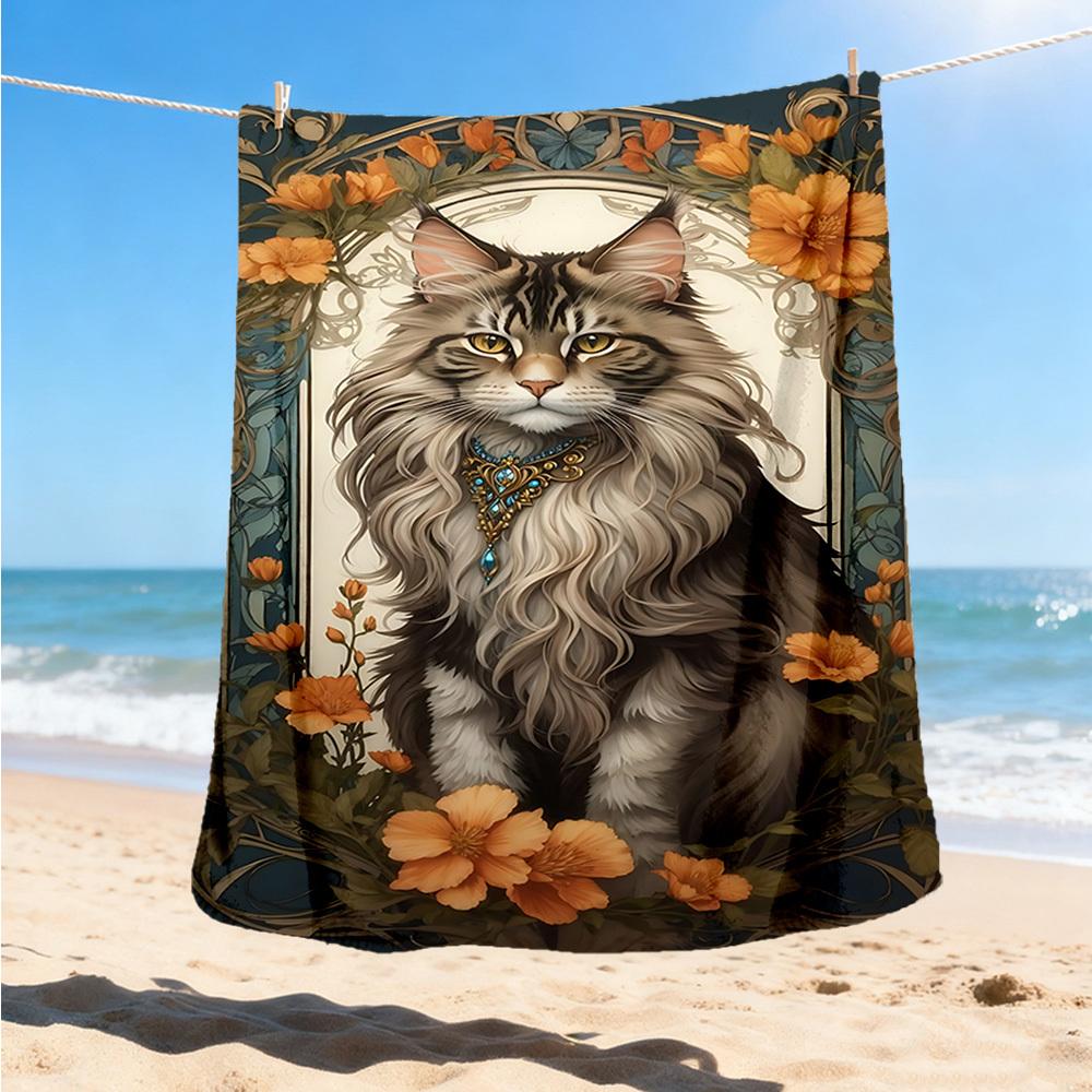 1pc Cat Portrait Art Print Outdoor Blanket, Lightweight Polyester,