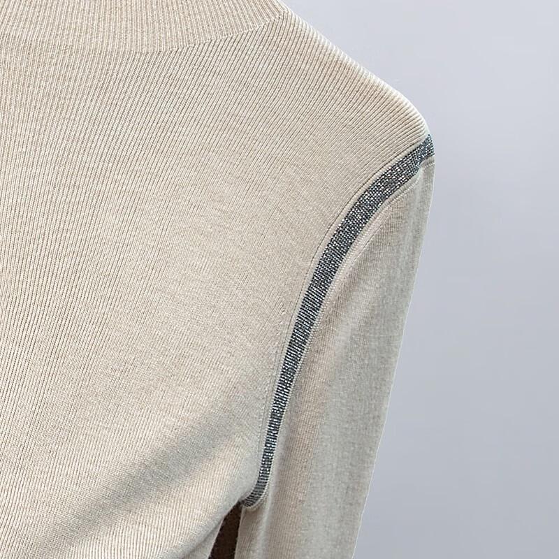 Sibeishe Women's Contrast Rhinestone Mock Neck Knit Top