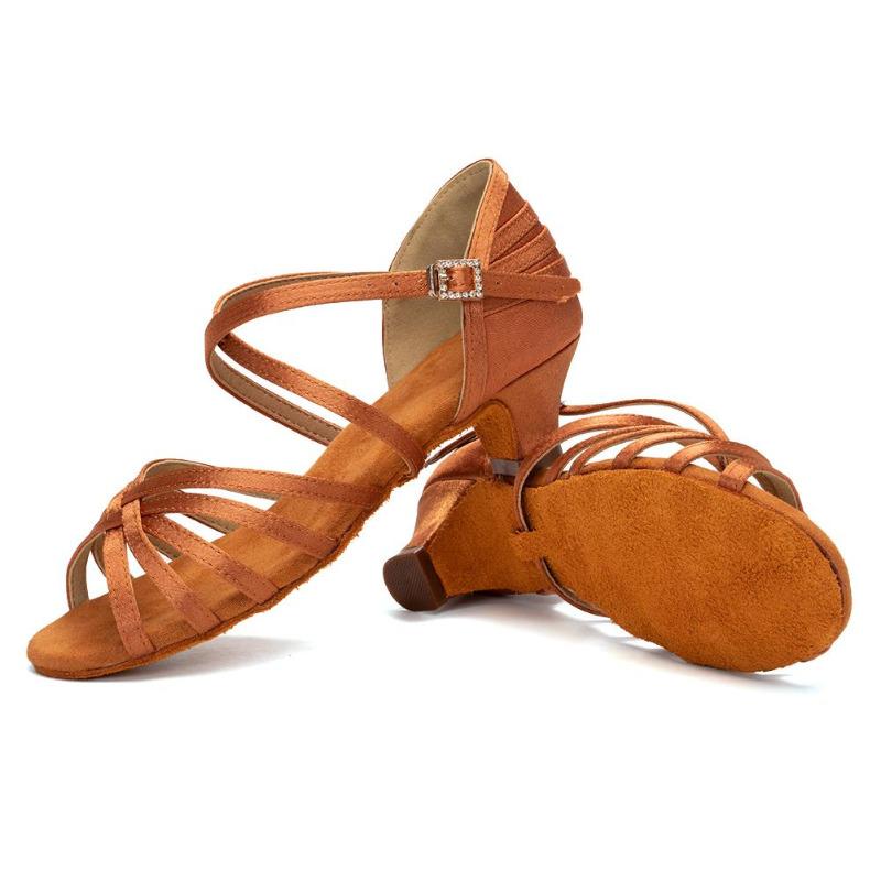 Chaussures de Danse Latine Peep Toe Femmes Filles Enfants Semelle Souple Salsa Fête Salle de Bal Chaussures de Danse Standard à Talons 4CM