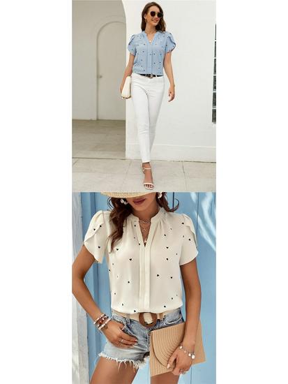 European American Women's V-Neck Heart-Shaped Sleeve Summer Top