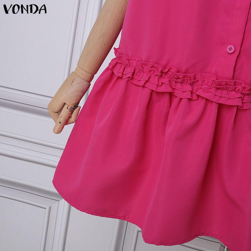 VONDA Women Summer Round Neck Casual Short Sleeve Ruffled Mini Dress