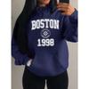 Boston City 1998 Art Letter Printing Hoody Women Pocket Y2K Fleece Hoodie Autumn Multicolor Sportswear Loose Clothes