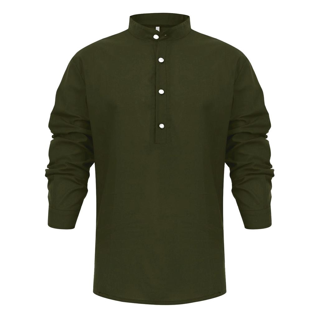 Designer Spring Summer Men's Casual Cotton Linen Color Long Sleeve Shirts Loose Stand Collar Shirts