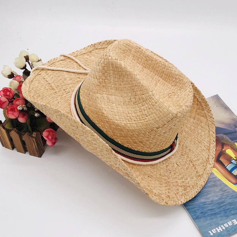 Hat Natural Lafite Straw Western Cowboy Hat Women'S Hat Sunscreen Shade Straw Hat Men'S Hat Wide Brim