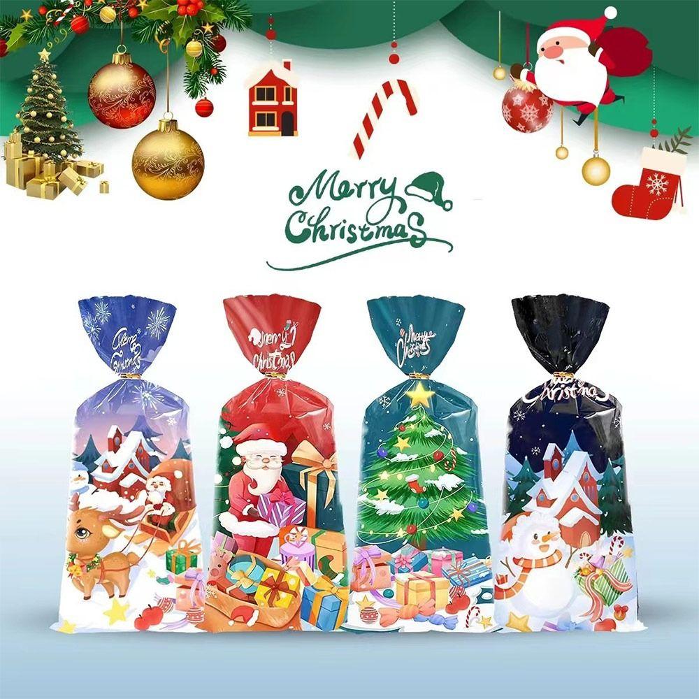 50PCS Cartoon Santa Clause Deer Christmas Gift Bag Mixed Pattern Packaging Bag  New Year