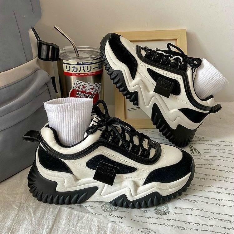 

Women s Clunky Chunky Sneakers Spring and Autumn New Thick Sole Lace Up Shoes for Women Retro Versatile Fashion Footwear 40