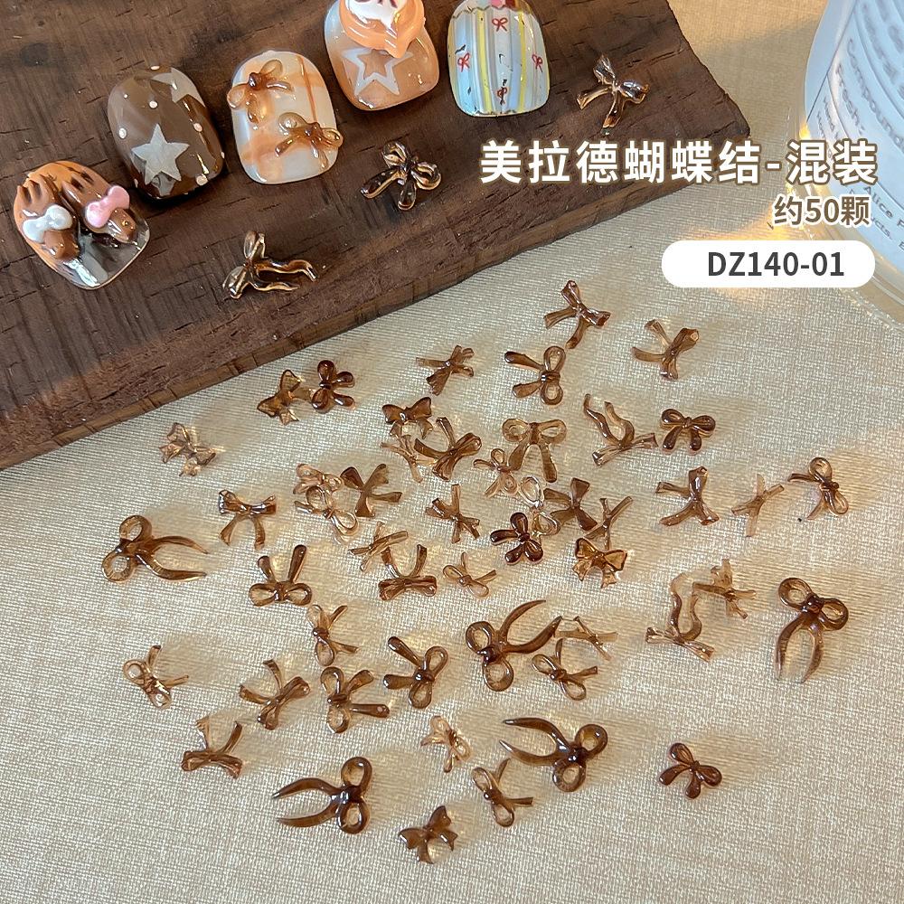 Mixed Color Transparent Bow Nail Decoration Internet Famous Sweet Cool Style Maillard Three-dimensional Resin Tie