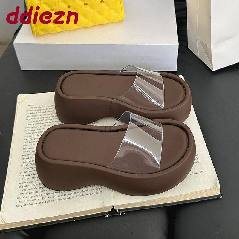Fashion Fashion Platform Ladies Wedges Slippers Shoes Thick Soled Female Slides Sandals Footwear Transparent Women Wedges Slippers Shoes