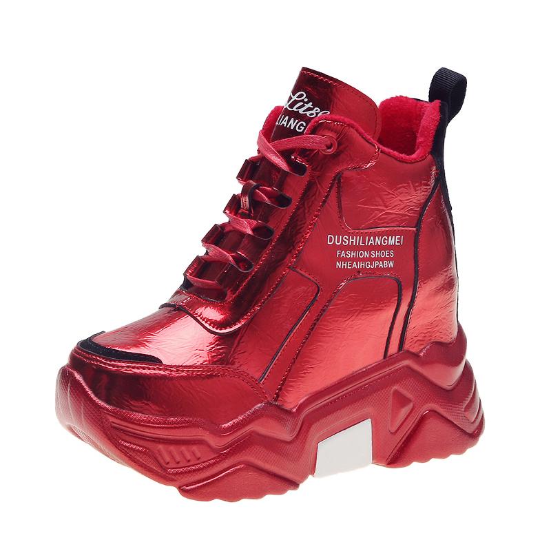 Rimocy Metallisches Silber Klobige Plateau-Sneakers Damen Winter Warm Super High Heels Freizeitschuhe Frau Höhenerhöhende Stiefel Mujer