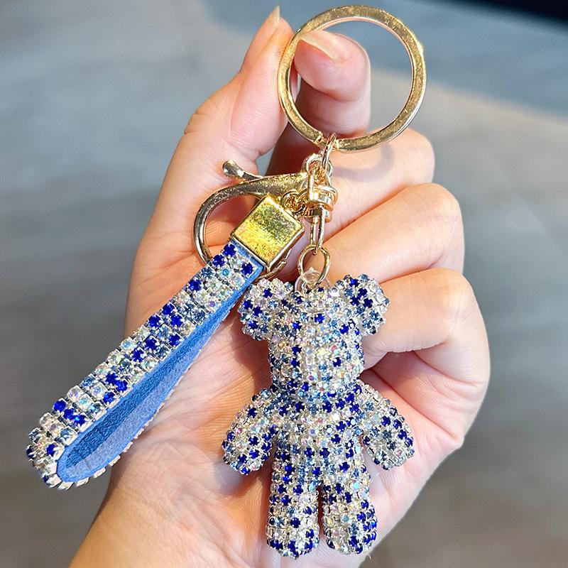 Creative Diamond bear Car Keychain hand-made luxury keychain rhinestone keychain Bag Pendant Doll girl gift pendant