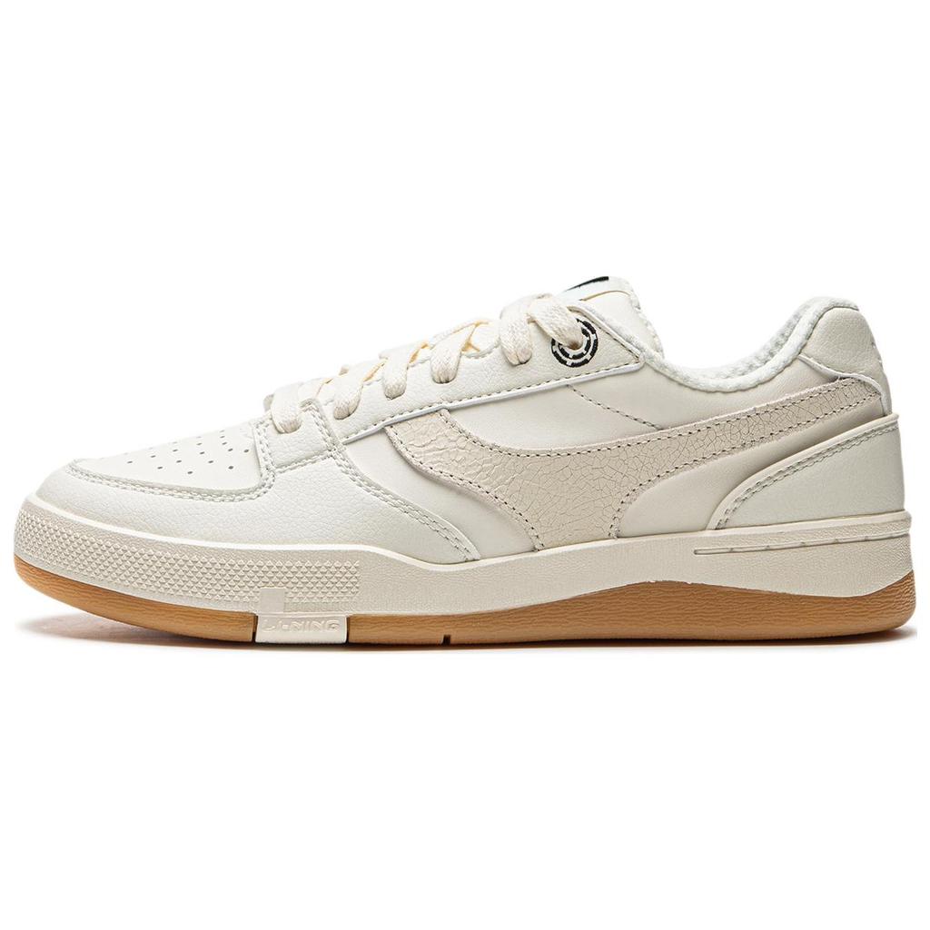 Li Ning Synthetic Leather Zhen Rong 92S Comfortable Versatile Non-Slip Wear-Resistant Low-Top Skate Shoes Women sneaker Beige AEPU038-4