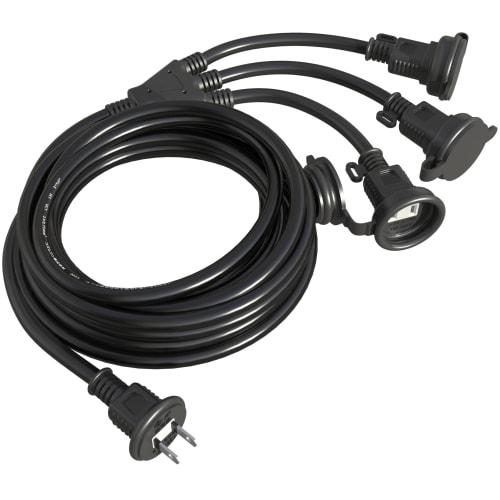 Extension Cord, 3m, 3 Branches, Waterproof, Rainproof Extension Cord, Distribution Cord, Power Cable, 3 Outlets, Power Cord for LED Illumination, For