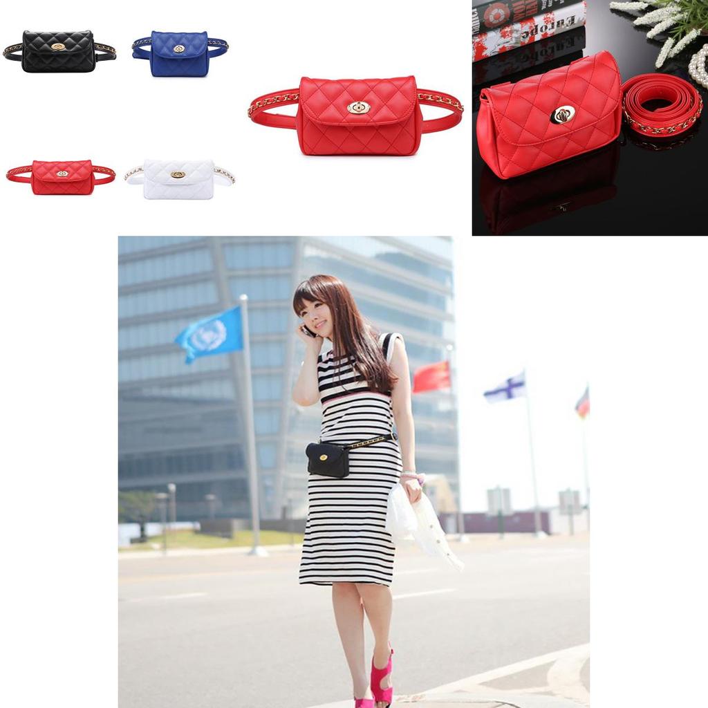 Elegant Women Classic Fanny Pack Chain Waist Hip Belt Bag With Soft Pu Leather