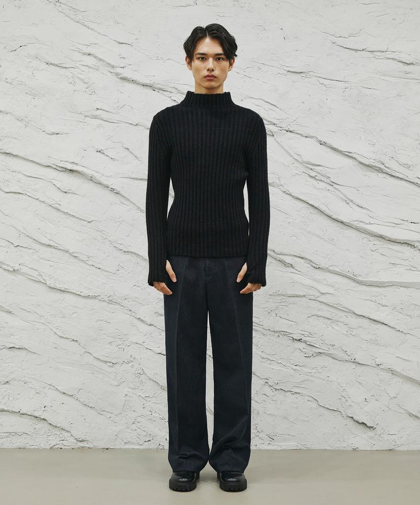 SIGNATURE Wool-Like No-Tuck Wide Fit Slacks [Navy Stripe]