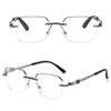 Rimless Square Glasses for Men Women Cut Edge Clear Lens Glasses Fashion Anti Blue Light Computer Glasses