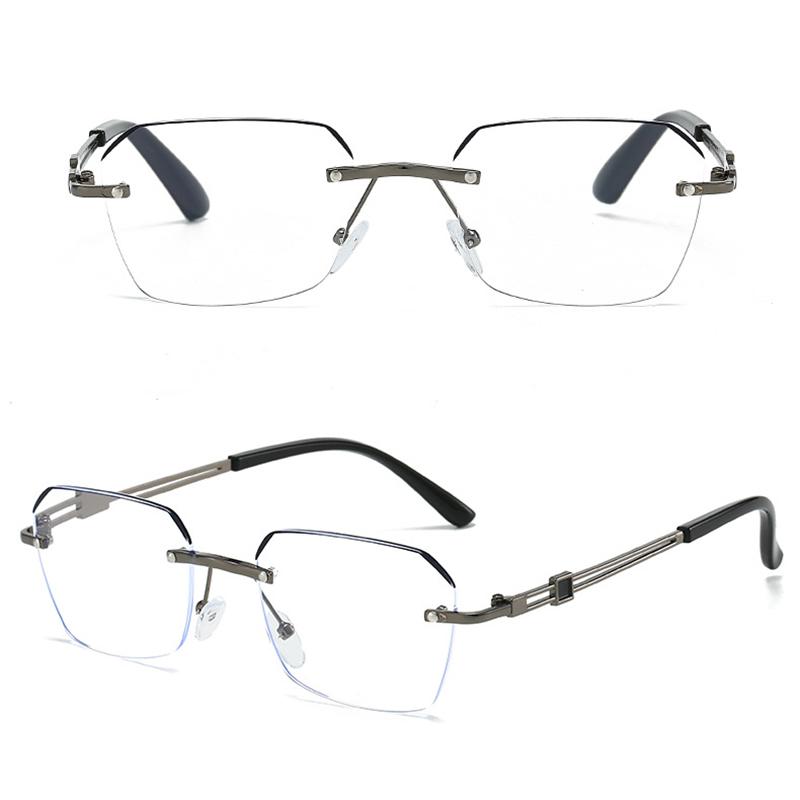 Rimless Square Glasses for Men Women Cut Edge Clear Lens Glasses Fashion Anti Blue Light Computer Glasses