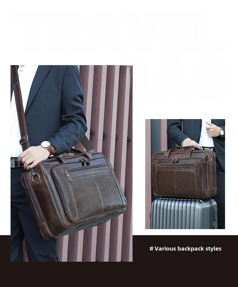 Jiameida Retro Leather Men's 17-Inch Briefcase and Handbag