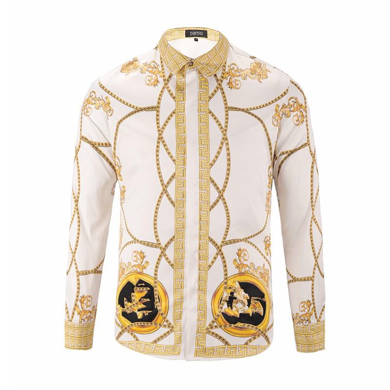 Herrenhemd Neueste Frühlings- und Herbsthemden 3D-gedrucktes Langarm Luxus Gesellschaftshemd Revers Oberteil Herrenoberteil