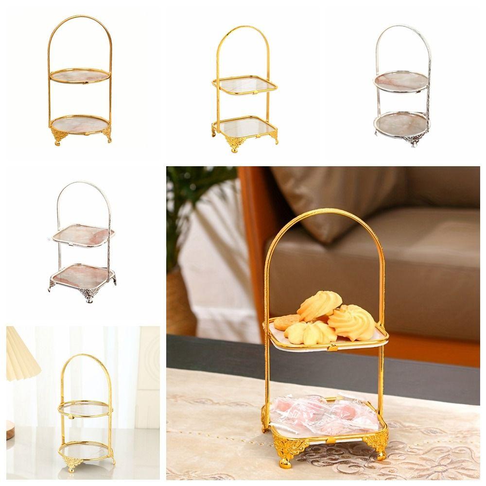 

Two Layers Dessert Fruit Plate Iron Art Cake Stand Fashion Birthday Dessert Tray Birthday Layout