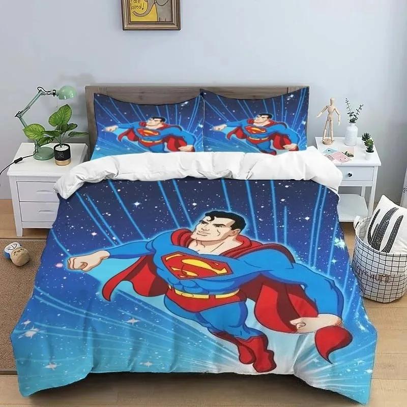 Superhero S-Superman Bedding Set, Cartoon Duvet Cover and Pillowcase, Multiple Sizes, Bedroom Decor, Teen and Adult Gift
