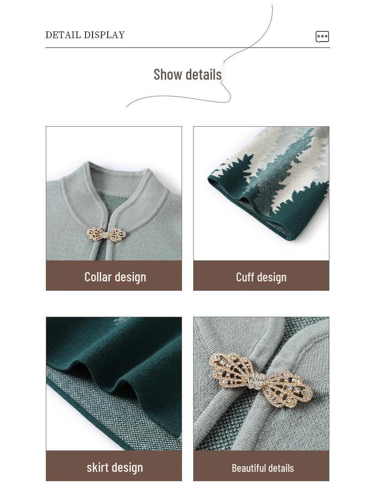 Mom’s Chinese Style Knit Cardigan Set for Autumn & Winter - Elegant Fashion for Middle-Aged and Elderly Women