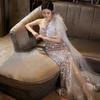 New toasting clothes haute couture light luxury evening dress female feeling single shoulder fishtail sequins formal settings host skirt