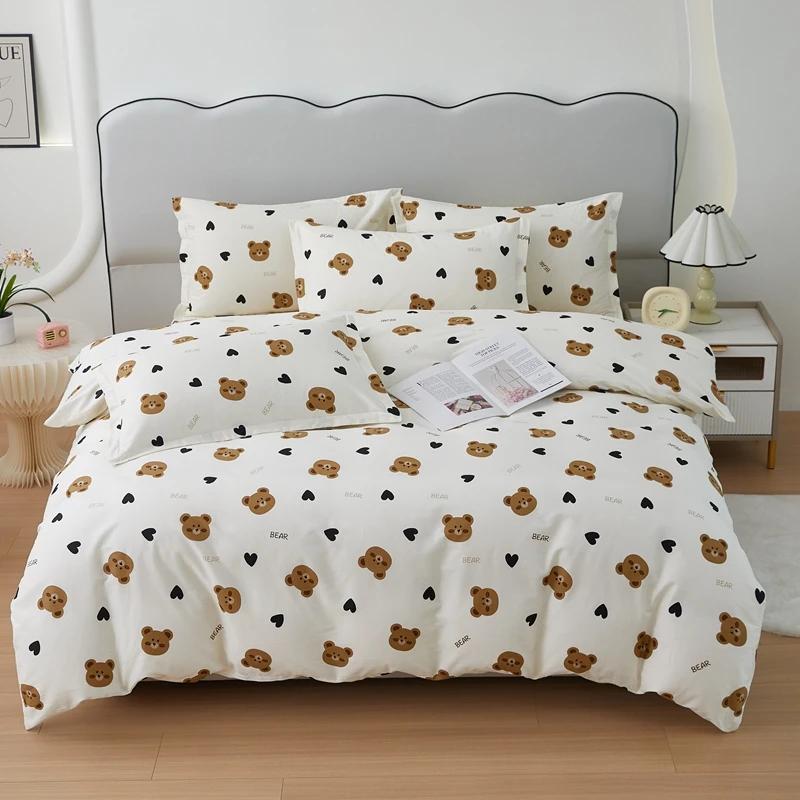 Comforter Cute Cartoon Panda Twin Queen 100% Cotton Kawaii Star Comforter 3 Pcs Soft Reversible Green Plaid Bedding Set