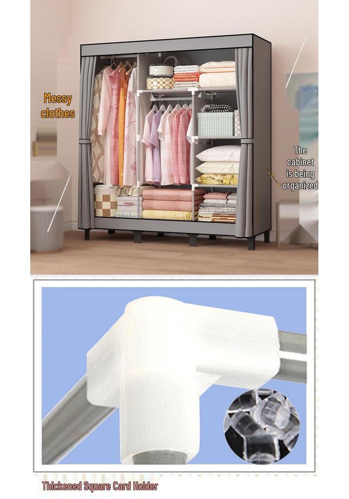 Multifunctional Foldable Grid Wardrobe: Moisture-Proof, Double Hanging Storage Cabinet