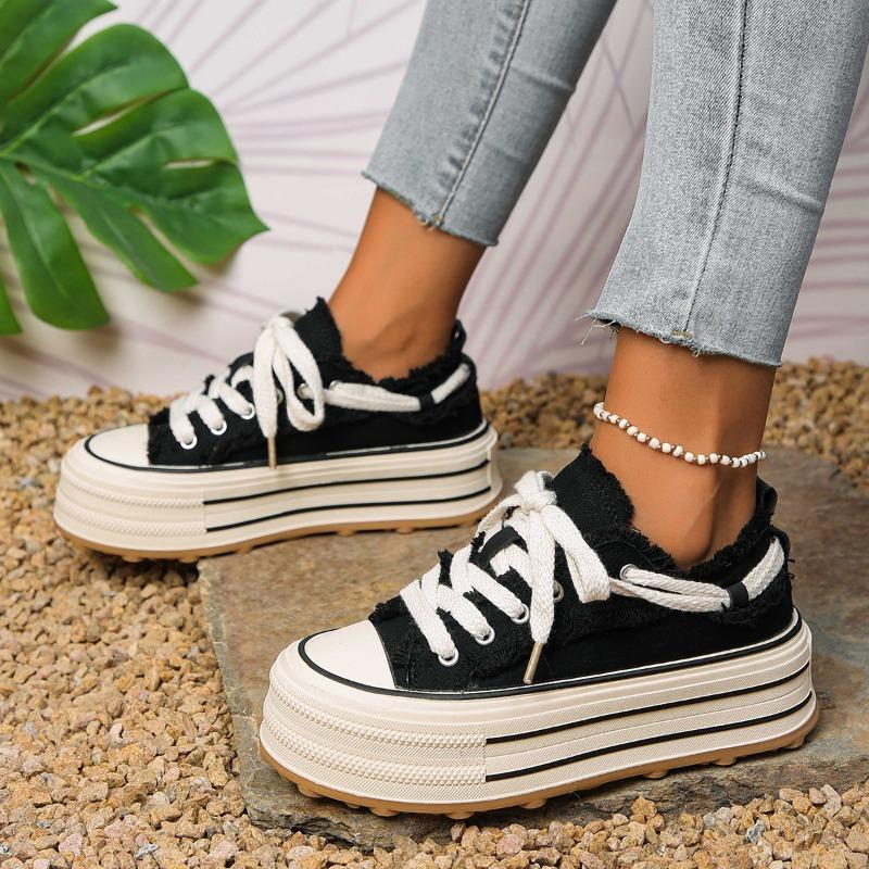 Versatile Nail Shoes Black Canvas Shoes Spring and Autumn New Board Shoes Platform Cloth Shoes Casual Shoes Women's Shoes
