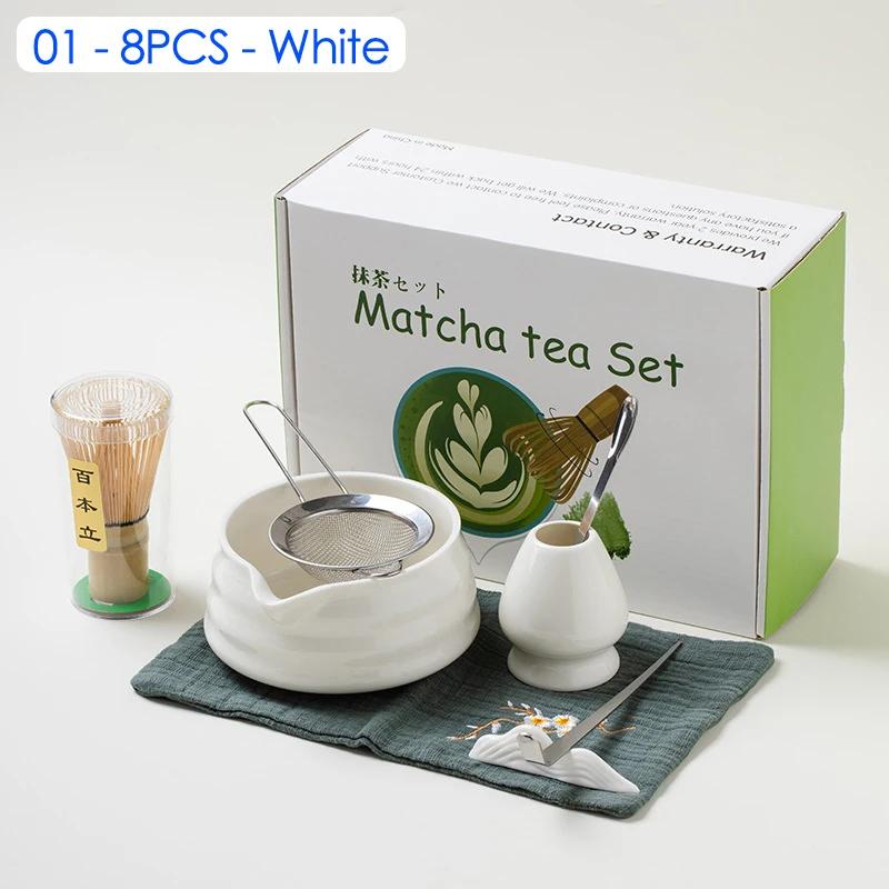 4/5/7/8 PIÈCES Boîte Cadeau Matcha en Céramique Japonaise Set de Thé Matcha avec Fouet en Bambou Pinceau Matcha Cuillère à Thé pour Outils de Bricolage pour la Préparation du Thé