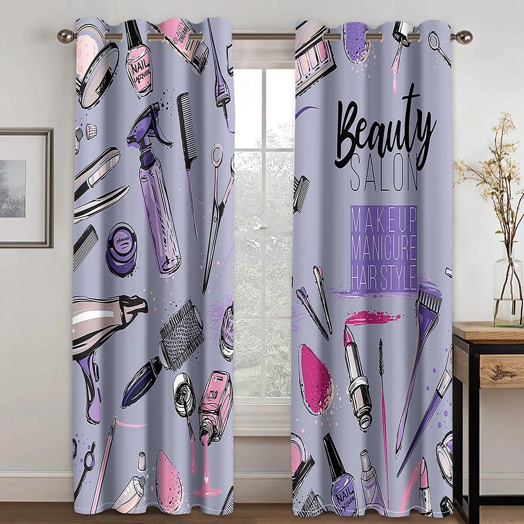 2 Paneler 3D Digitaltryck Härliga Rosa Röda Glitter Ögonfransar Ögon Ros Läppar Flickrum Tunna Draperier Prinsessa Vardagsrum Fönster