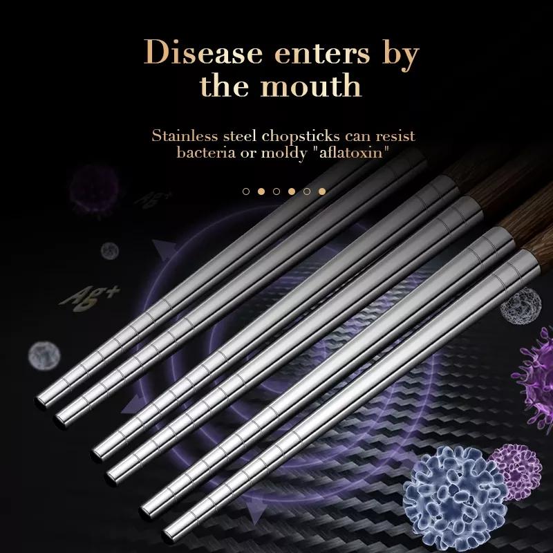 Wood Handle Chopsticks Stainless Steel Chopstiacks Household Pointy Chinese Chopsticks Sushi Tableware Non-slip Chopsticks Set