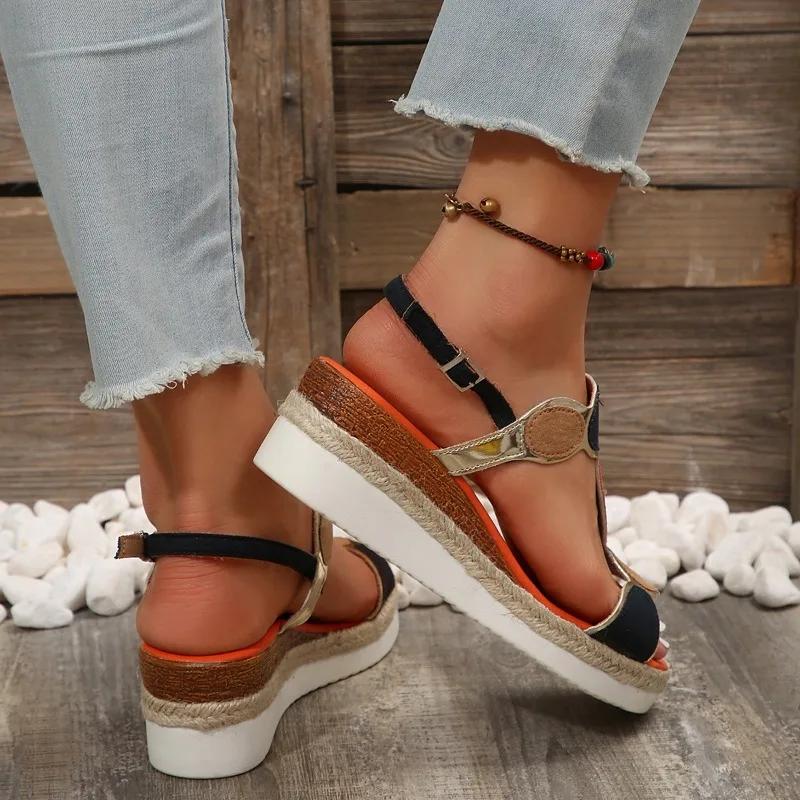 Fashion Wedges Shoes for Women 2024 Summer Women's Designer Sandals Wear-resistant and Slip-resistant Thick-soled Gladiator Sandals