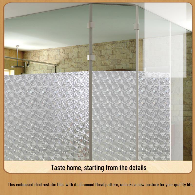 Diamond Flower Privacy Glass Film: Opaque, Light-Transmitting Anti-Peep Window Sticker for Bathrooms and Showers.