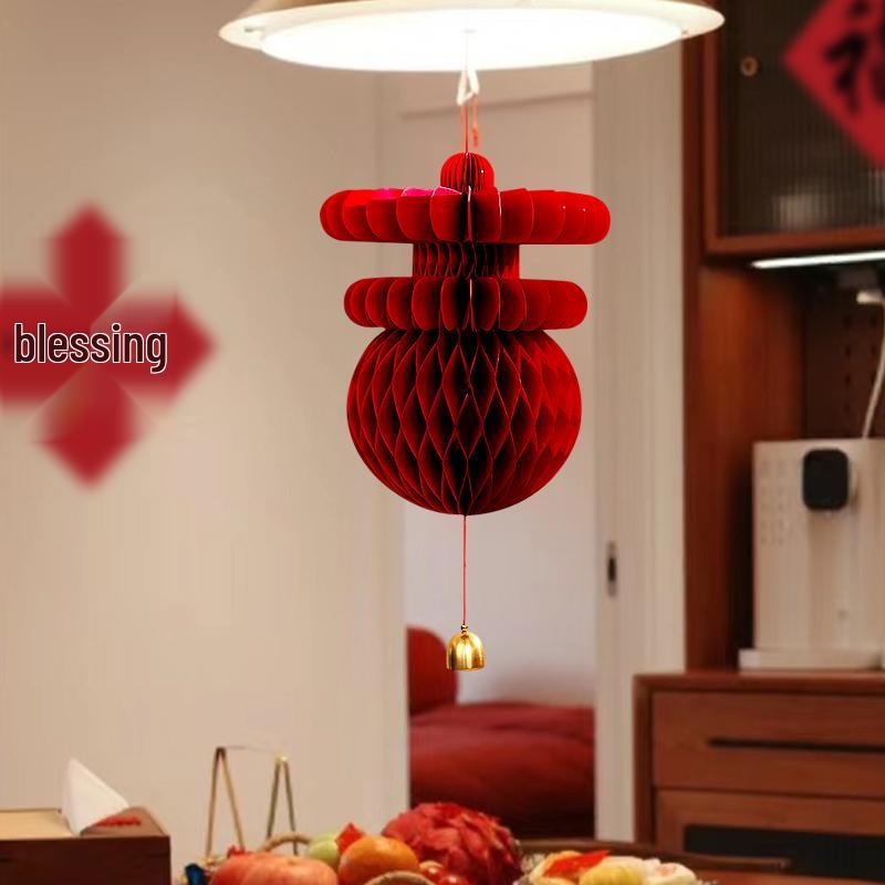 2025 Year of the Snake Spring Festival Lantern Pendant with Honeycomb Ball Decorations for New Year Wall or Door Hanging