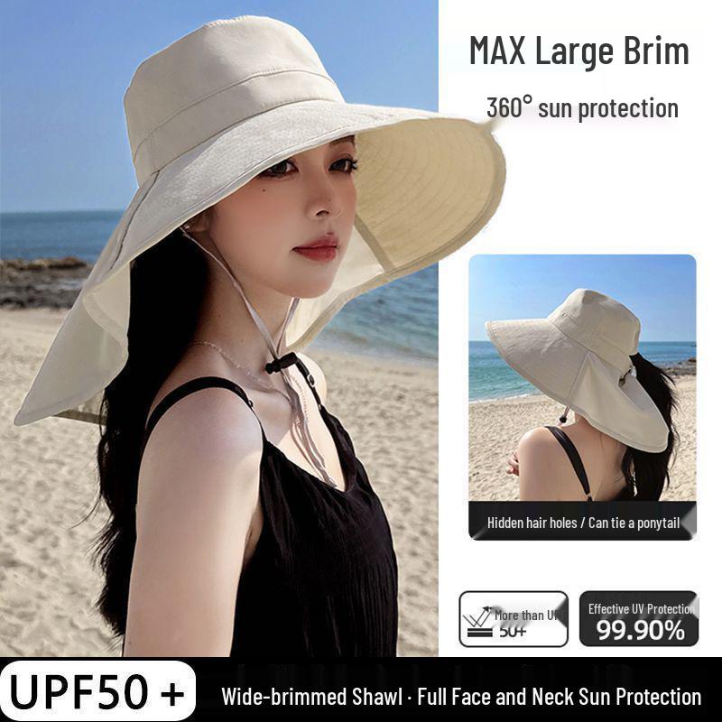 Versatile UV Protection Open-Top Shawl Sun Hat - Breathable & Fashionable with Neck Coverage